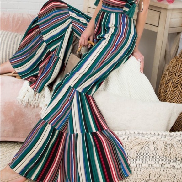 Stripe Off Shoulder Wide Bottom Jumpsuit - Picture 3 of 6